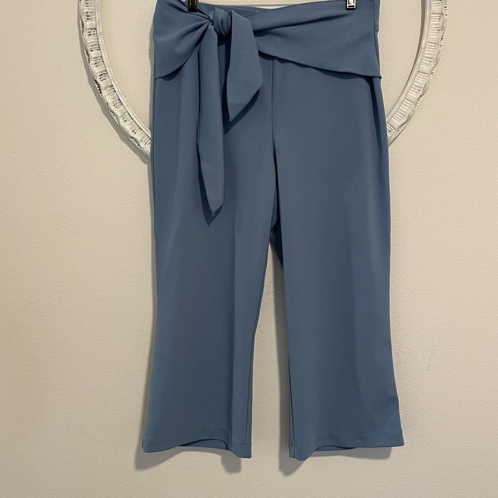 VERVE BLUES Womens L Large Slacks Pants Stretch Crop Built In Wrap Belt Blue